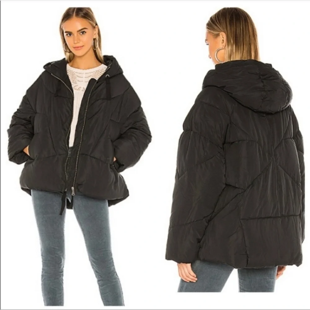 Free People Hailey Puffer Jacket Black Oversized Size Small